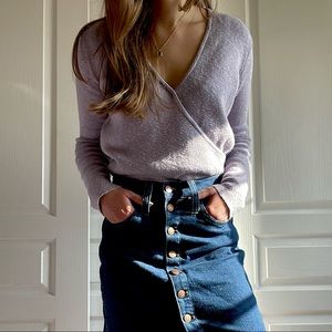 Madewell Wrap-Front Pullover Sweater in Lavender